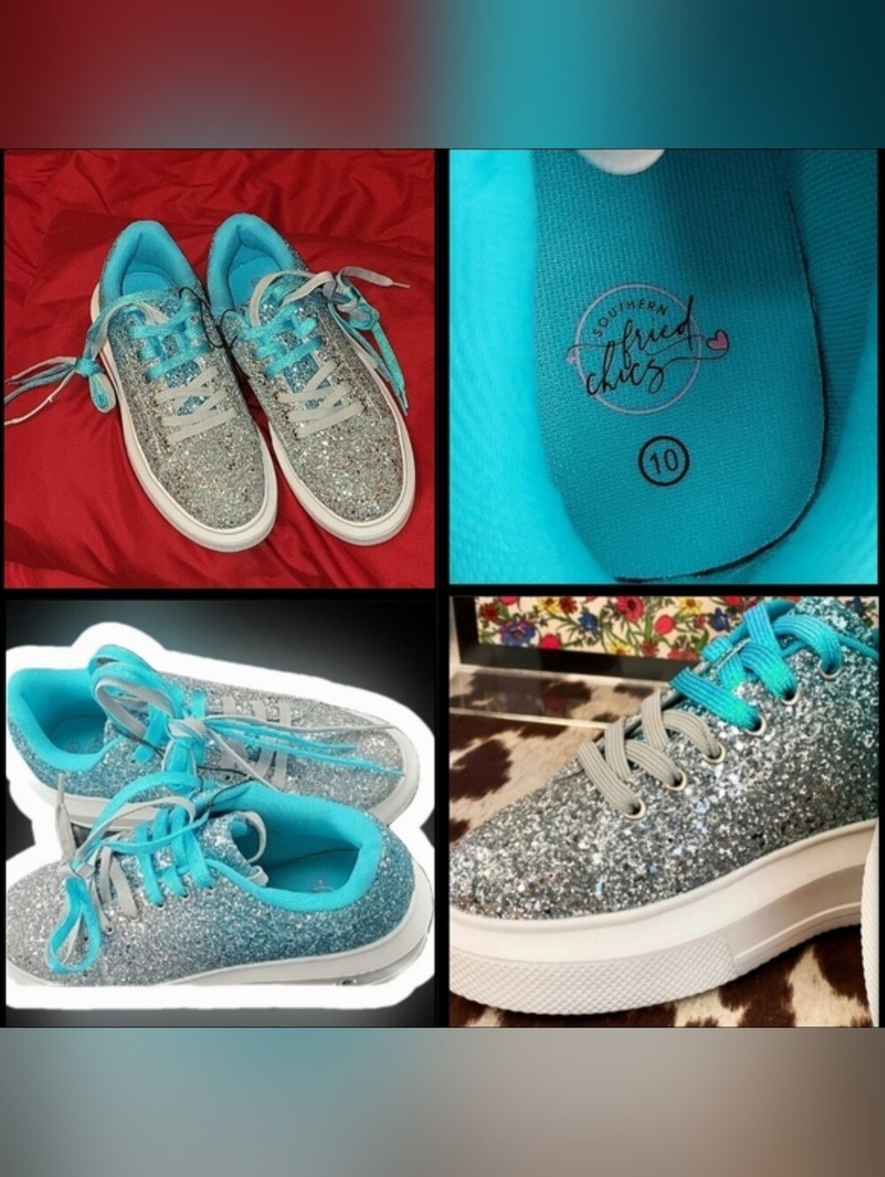 Southern fried chics turquoise silver ombre glitter platform sneakers 10 NWOB - Picture 6 of 17